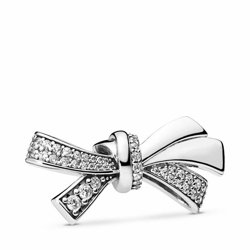 Pandora Brilliant Bow Charm - Sterling Silver/Cubic Zirconia - Canada | YU7081UT